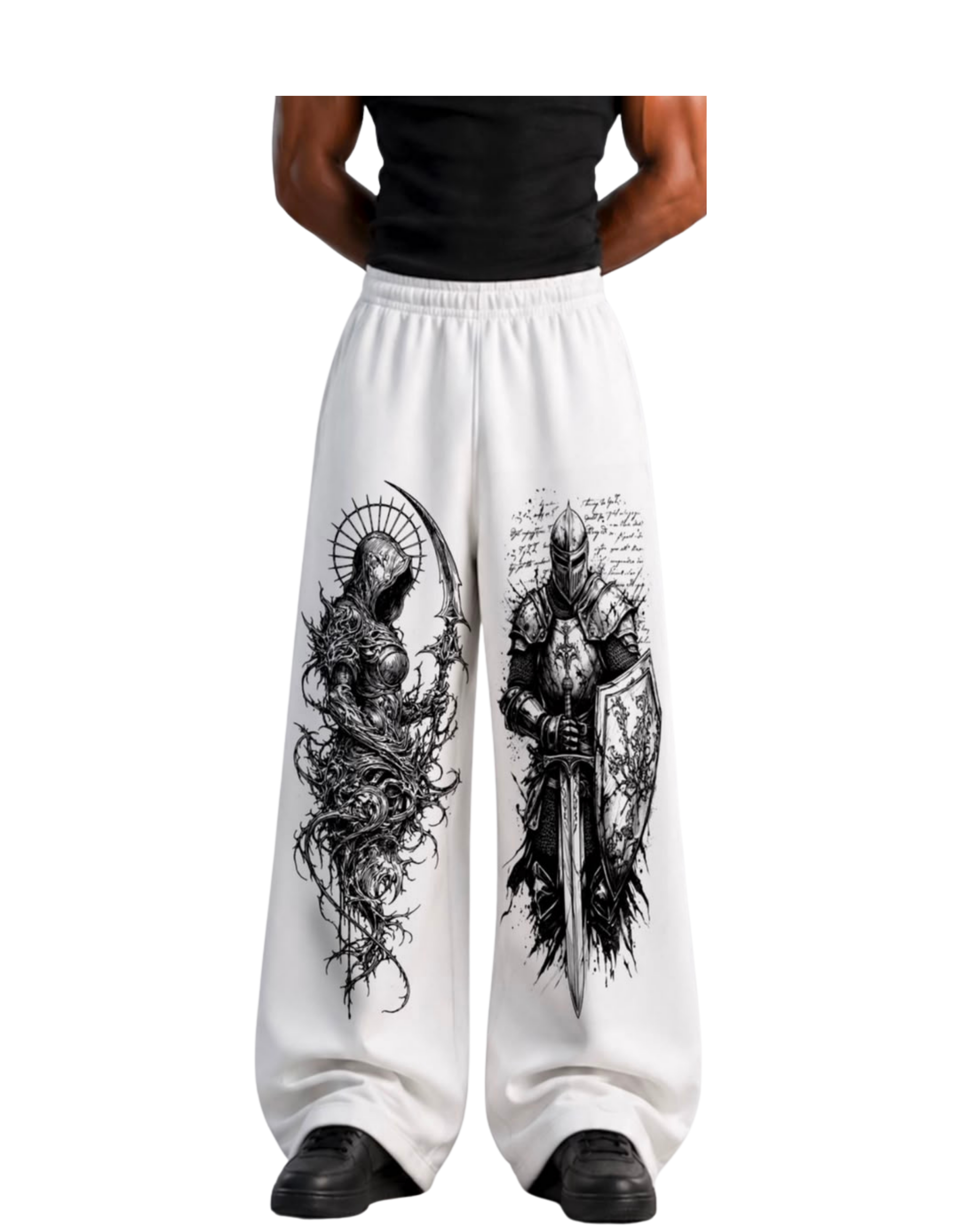 Gothic Reapers Oversized Sweatpants For Unisex - White Colour